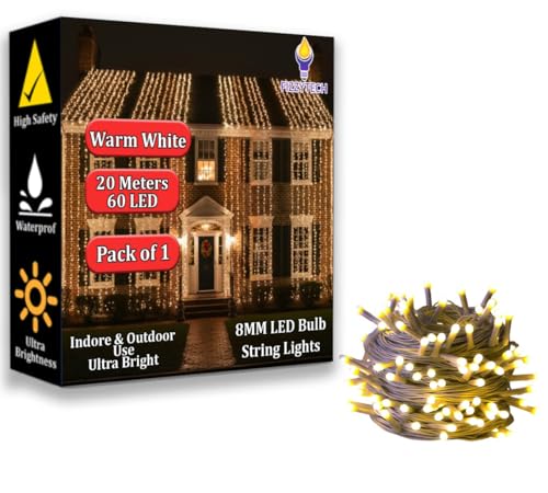 Image of fizzytech 20 Meter 60 LED 8MM Warm White Decorative Fairy String Light for Home, Wall, Balcony, Diwali, Christmas, Wedding and Party Decoration, Pack of 1
