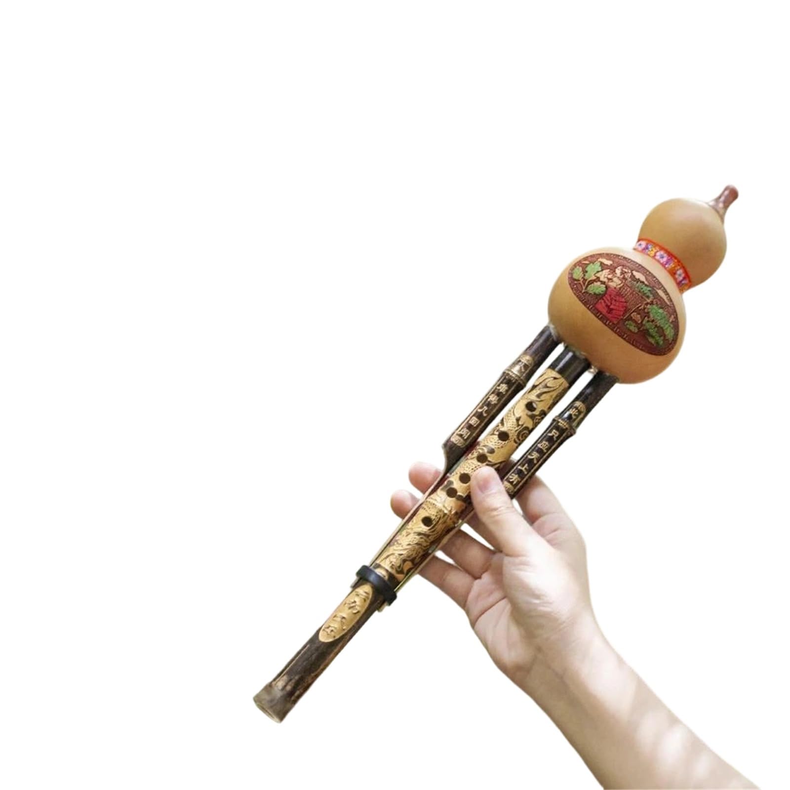 Hulusi Musikinstrumente Hulusi-Flöte Mundharmonika C-Dur Windkammer Rohrblattinstrument Geschnitzter Kürbis Drei Dünne Rohre Mit Koffer