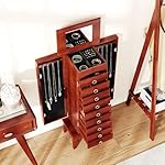Giantex Standing Jewelry Cabinet with 9 Drawers, Flip Top Mirror, 2 Side Doors with Necklace Hooks, Top Divided Tray with Ring Slots, Velvet-Lined Jewelry Armoire Organizer Storage Chest, Cherry - Image 3