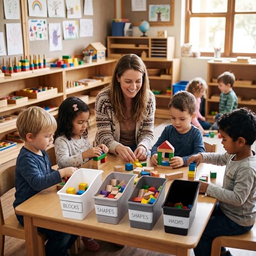 Image of Geetery Plastic Book Bins for Classroom, 24 Pcs, Simple Color