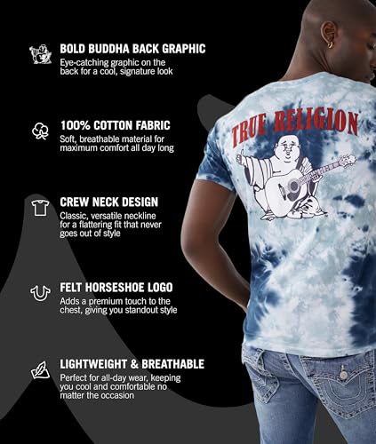 True Religion Herren Buddha Logo Crew Neck Tee T-Shirt, Ocean Waves, L – Ansicht 4
