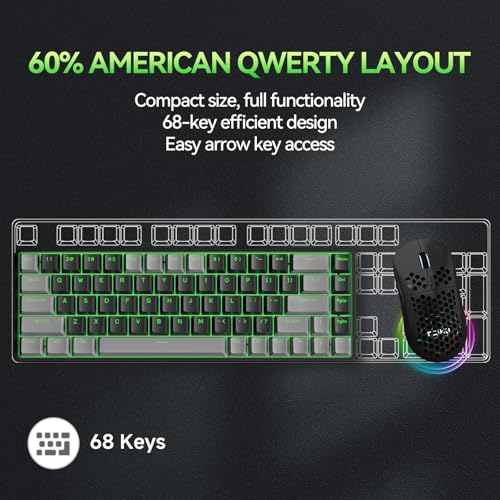 Image of TMKB T68 60% Wireless Mechanical Gaming Keyboard, Tri-Mode BT5.0 /2.4GHz /USB-C with Clicky Blue Switch, RGB Backlight, Anti-Ghosting, Compact 68 Keys, Wired /Wireless, Gray /Black
