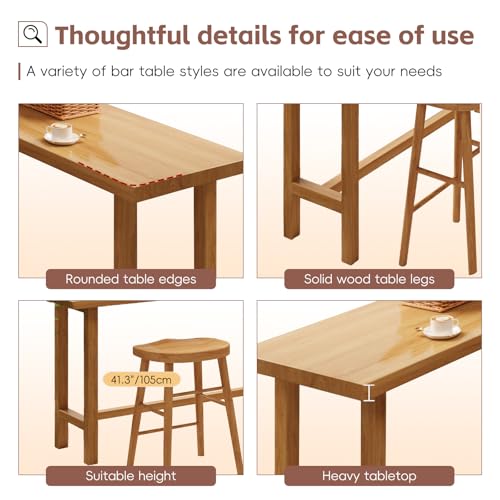Mesa de bar estrecha de madera maciza para espacios pequeños de cocina 4
