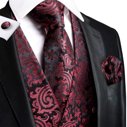Men's Textured Formal Waistcoat Vest with Tie Hanky and Cufflinks Set for Business or Party2