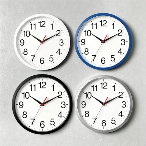 Image of Rohioue 12 Inch Wall Clock, Modern Battery Operated Wall Clocks, Silent Non Ticking Analog Clock for Bedroom, Kitchen, Bathroom, Office, Home, Living Room (Silver)