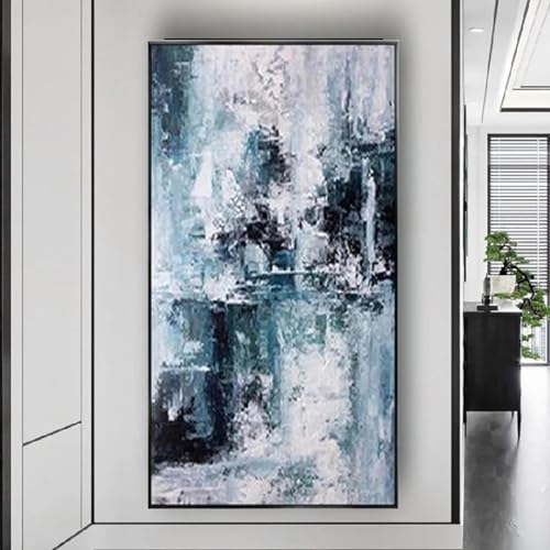 Tableau bleu et or grand format 85x180cm pour illuminer le design de votre salon moderne