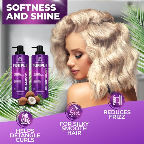 Image of Purple Shampoo and Conditioner Set - Sulfate Free Formula for Women and Men - For Toning and Balancing Brassy, Blonde, Silver and Gray Hair - 14 Fl Oz (Set of 2)