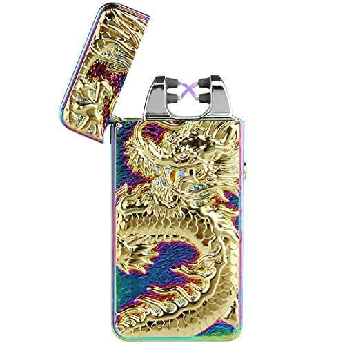Pard Relief Dragon Windproof Cross Arc Lighter, USB Rechargeable Flameless Electronic Pulse Arc Cigarette Lighter, Mix Color