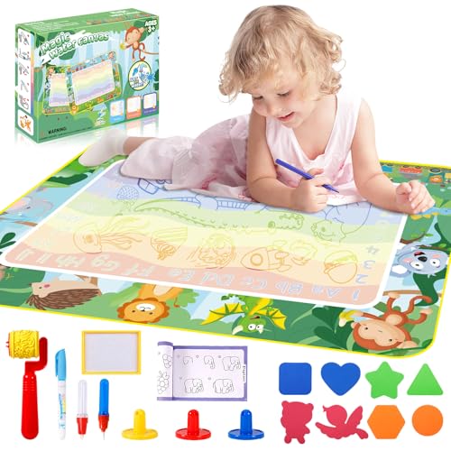 CIRULLI Tapis Magique Dessin Eau Enfant 1 2 3 Ans, 120x90cm, Réutilisable,avec Jeu D'outils de Peinture,Non salissant,Jouets Éducatifs pour Garçons et Filles