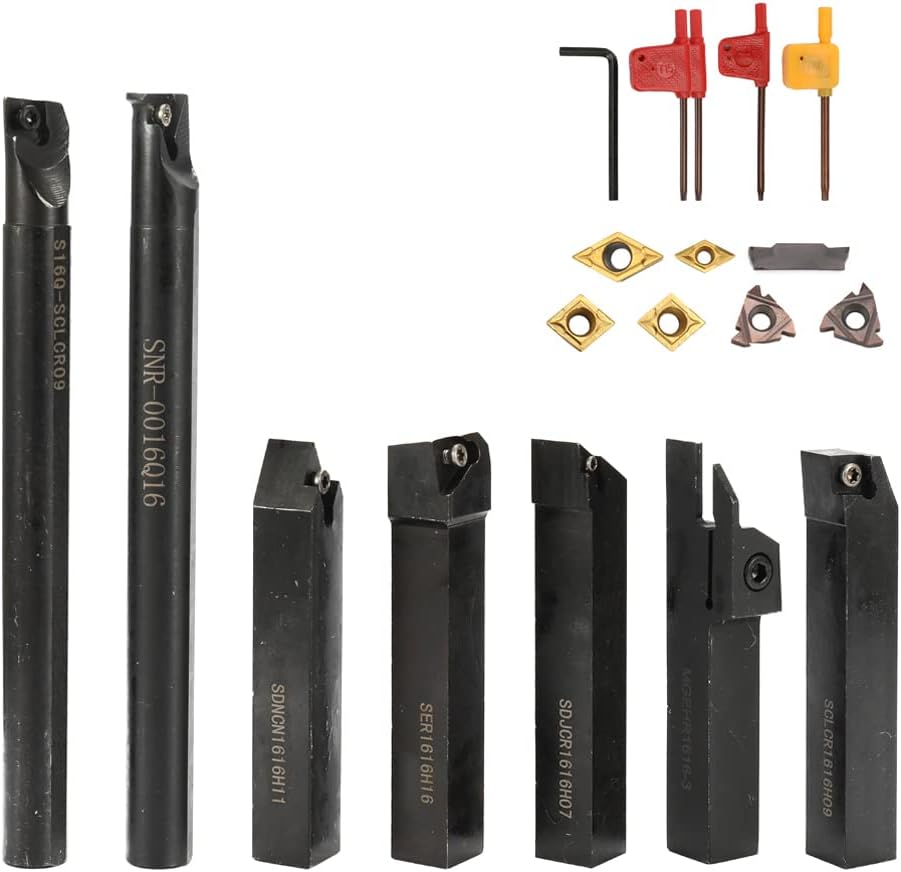 OUNA 16mm Turning Tool, 16mm Shank 7PCS With Carbide Insert Wrench DIY Set Metal Steel Lathe Boring Bar Holder Turning Tool