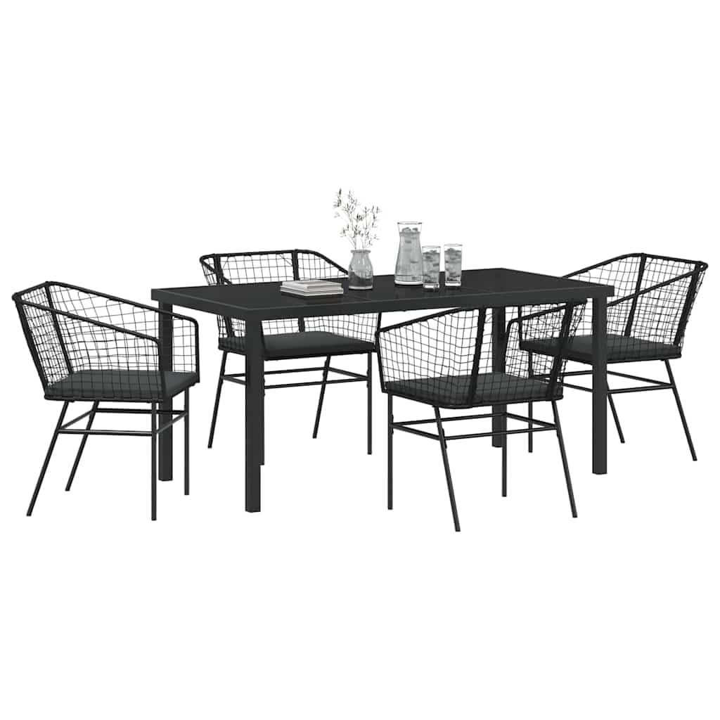 Ensemble de salle à manger pour jardin 5 pcs noir polyrotin et table moderne
