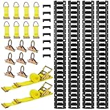 VEVOR E-Track Tie-Down Rail Kit, 4 Pack 7.7 ft E Track Rails, 26 Pcs Includes 2 Ratchet Straps & 8 O-Rings & 8 Tie-Offs with D-Ring & 8 End Caps, Fit for Garages Vans Trailers Motorcycles