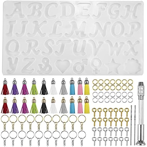 posionks 164 Resin Jewellery Making Kit Keychain Making Set Epoxy Resin Moulds DIY Letter Keychain Pendant Hanging Pendant Earrings Necklace Bracelet Cover