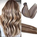 Myfashionhair Clip in Hair Extensions Real Human Hair Extensions 18 inches 70g Clip on for Fine Hair Full Head 7 pieces Silky Straight Weft Remy Hair (18 inches, 6-613)