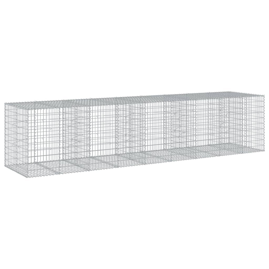 Kosz gabionowy z pokrywką 450x100x100 cm Żelazo ocynkowane | Montaż bez użycia narzędzi, w zestawie haczyki do zabudowy, do użytku zewnętrznego, ściany nośnej lub dekoracji
