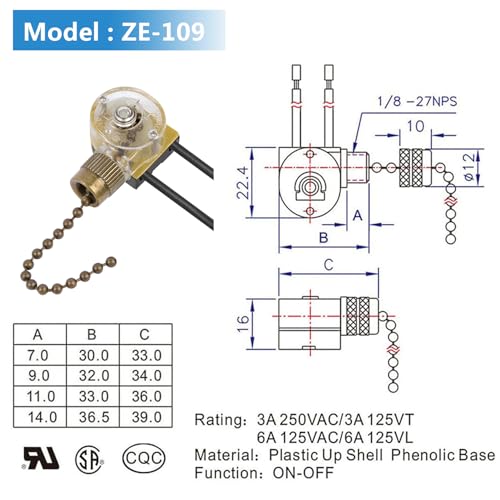 Image of Zing Ear ZE-109 On-Off Ceiling Fan Switch, Pull Chain Cord Switch, Compatible with Hunter Ceiling Fans, Appliances, Replacement Speed Control Switch (Bronze Pull Chain)