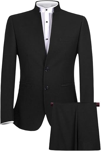 GATMSTZ Men Formal Chinese Style 2 Piece Suit Stand Collar Slim Fit Groom Tuexdo