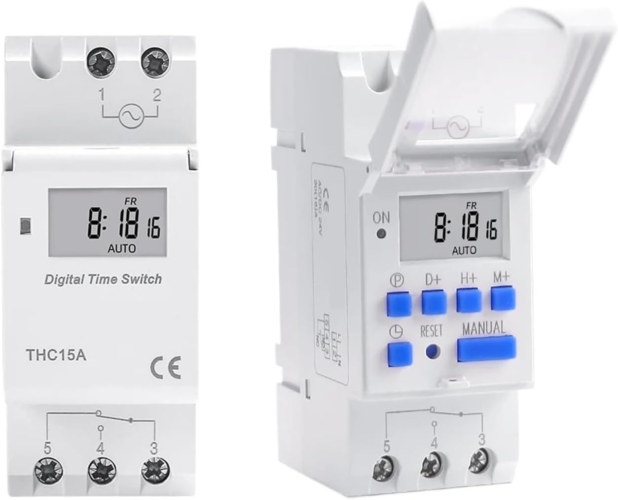 7 Days a Week Programmable Digital Time Switch Relay Timer Control AC 220V 230V 12V 24V 48V 16A DIN Rail Mount THC15A(24V DC AC)