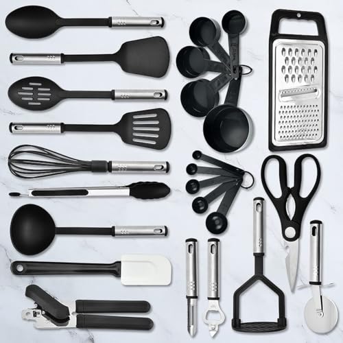 Image of Artek 25 Pcs Nylon Kitchen Tools & Spatula Set with Holder, Cooking Utensils Set for Nonstick Cookware, Kitchen Tools Set (25 Pcs- Black)