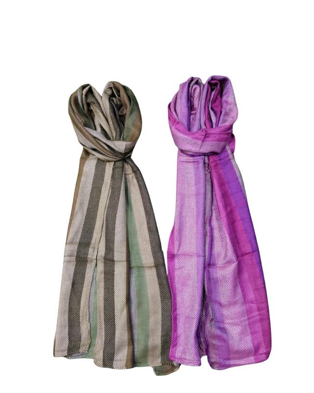 Womens Striped Stole Set of 2 | Soft Lightweight Fashion Scarves | Elegant Multicolor & Purple Stoles for Casual, Office & Party-image-27