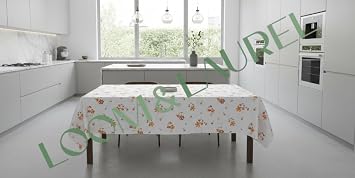 Baskılı Yıkanabilir 140 x 140 cm Masa Örtüsü Mutfak Bahçe Piknik Masa Örtüsü I Kahverengi Ağırlıklı Çiçek Desenli