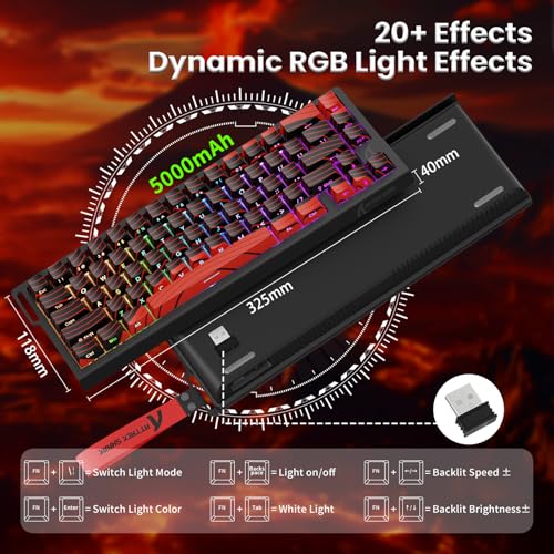 Image of MAMBASNAKE Attack Shark X68PRO HE Rapid Trigger Wireless Keyboard, 0.01mm RT Accuracy 8000Hz Wired Gaming Keyboard, Adjustable Actuation, Snap Tap, RGB Backlit, Magnetic Switch, C01 Coiled Cable -Red