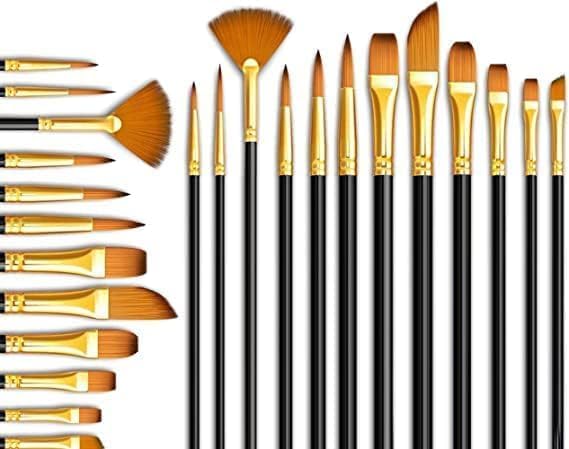 Image of Professional 12 Pcs Artist Paint Brush Set with Wide & Fine Tip Nylon Hair Brushes for Acrylic Watercolor Oil Painting Canvas Craft DIY Art Supplies
