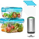VMSTR Vacuum Food Storage Containers Set with Portable Vacuum Sealer Machine and Sous Vide Bags- Preserve Food Longer, Stackable, Airtight, Great for Marinating Meat & Food