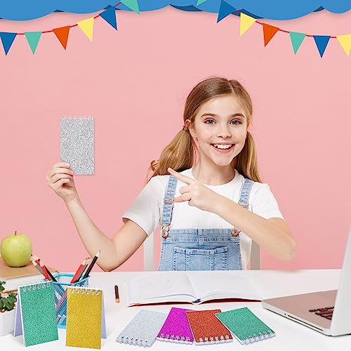 Image of Seajan 24 Pcs Glitter Mini Spiral Notepads for Kids Party Favors Small Prism Notebooks 3.9 x 2.4 Inch Colorful Flash Memo Pads for Girls and Boys Birthday Gift Classroom Rewards 20 Pages Each