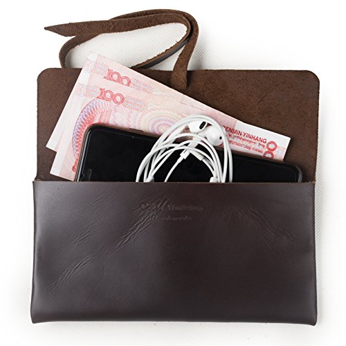 Ancicraft Pencil Case Pouch Leather With Strap Phone Wallet Stationery Kits Bag Handmade Dark Coffee Gift #TOP2