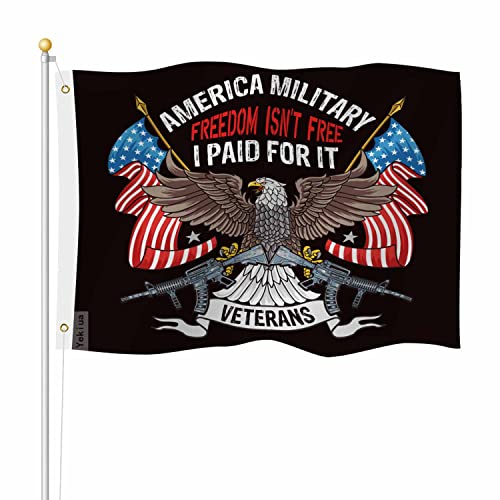 Yekiua America Flag 3X5 Ft Bald Eagle Freedom Isn't Free I Paid For It Veterans Proud And Brave UV Protected Banner Outdoor Indoor Flag With Brass Grommets, Vivid Color