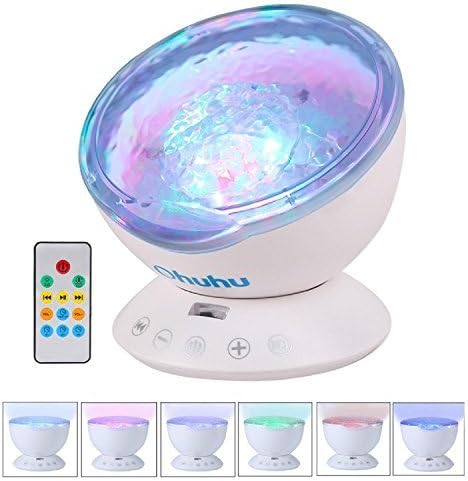 Light Projector, Ohuhu Remote Control Night Light Upgraded Ocean Wave Light Projector 7 Colors with Built-in Speaker