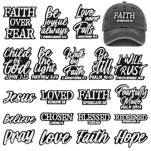 Christian Iron on Patches for Hats 20Pcs Bible Verse Embroidered Religious Applique Patches for Backpacks Jackets Jeans Clothes(Style 1)