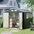 8x6FT Outdoor Steel Storage Shed with Frame Floor,Clear Window, Lockable Doors, Weather-Resistant Metal Tool Shed for Garden, Backyard, Patio, and Utility Storage