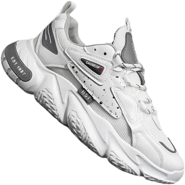 Men's Breathable Mesh Fashion Sneakers - Stylish White Casual Shoes with Thick Sole z023