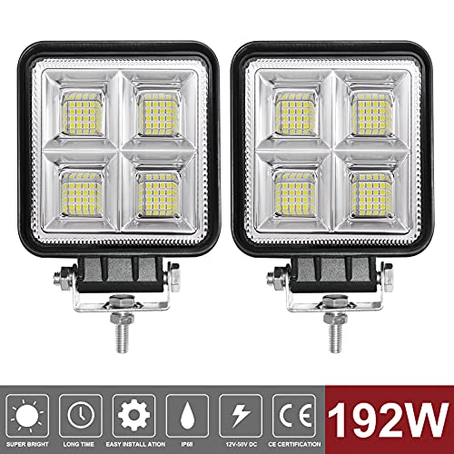 4inch 12v led flood,48W go kart led lights,lights for lawn mower,go kart light bar,tractor work light,backup lights,led rear bumper lights,gokart lights,led flood work lights for trucks(2 PCS, Square)