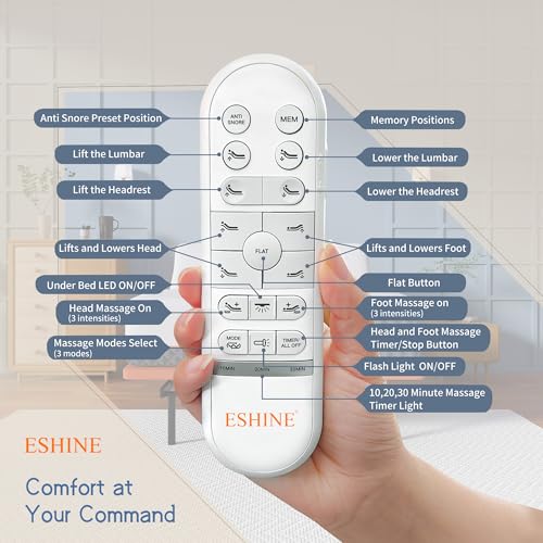 Image of ESHINE Queen Adjustable Bed Frame with Lumbar Support Smart App | Bed Base, Head-Pillow-Tillt, Under Bed Light, Dual USB, Zero Gravity, Ergonomic Incline, Wireless Remote, 6000 Series