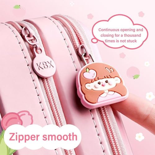 Image of DEOXY Pencil Case Double Layer 3D Happy time Cute Girl Pencil Case for Kids Large Capacity Pen Pencil Pouch Multifunctional Stationery Organizer for School