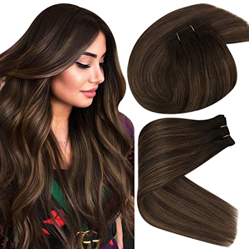 Sunny Hair Weft Brown Hair Extensions Sew in Human Hair Ombre Weave Hair Extensions Sew in Weft Real Hair Darkest Brown Mix Medium Brown Balayage Brazilian Sew in Hair Extensions 22inch 100g
