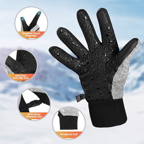 Image of ihuan Winter Waterproof Gloves Cold Weather - Snow Ski Windproof for Men Women, Warm Touchscreen Thermal for Running Cycling