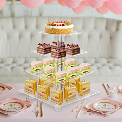 4 Acryl Cupcake-Ständer (Normal), acryl, farblos, 4 Tier Square with BASE – Ansicht 4