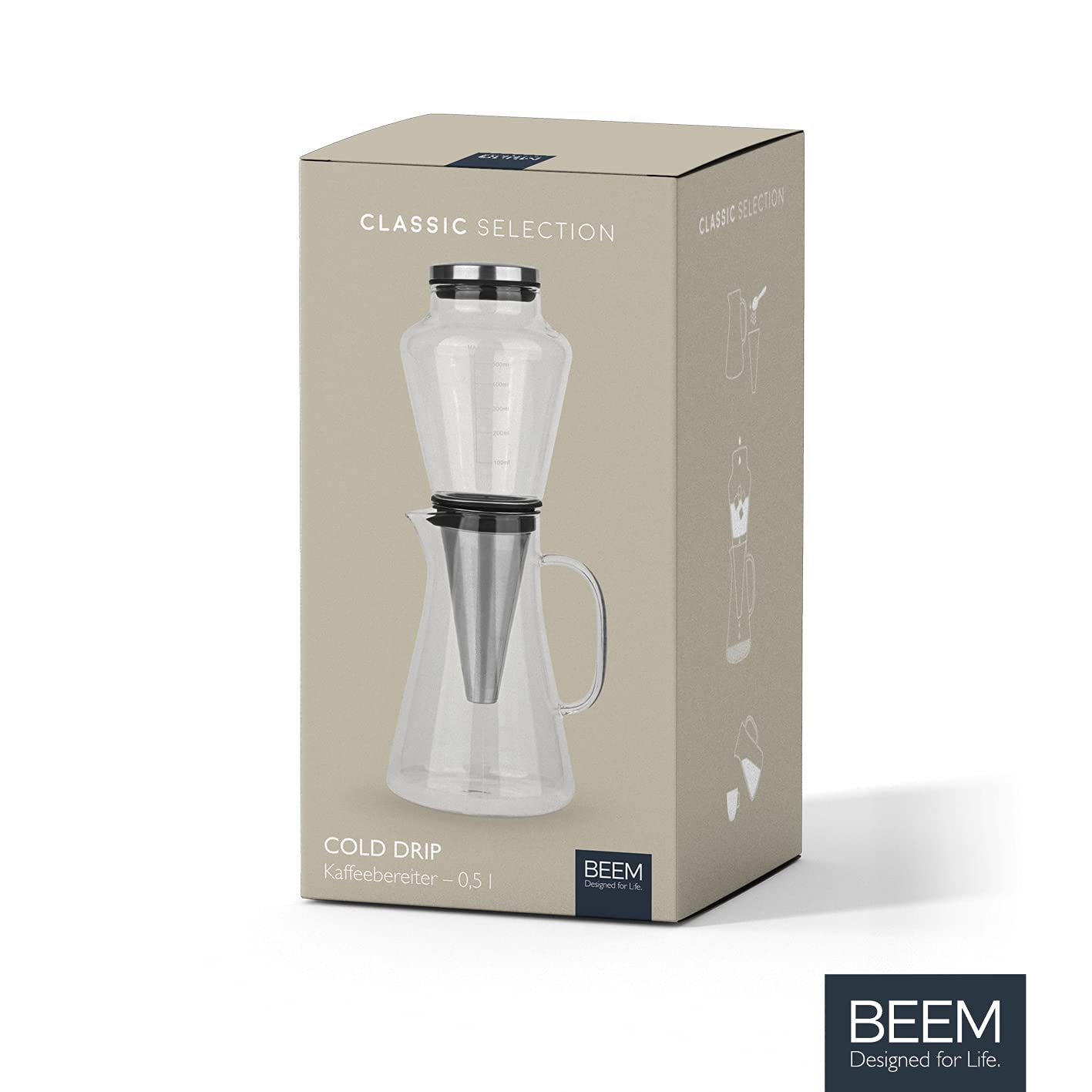 BEEM Cold Drip 03075 - Cafetera para cafetera de cristal de borosilicato de 0,5 l, acero inoxidable, transparente, 14 x 12,5 x 33,4 cm