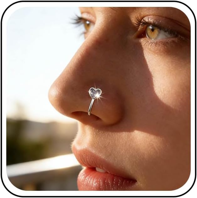 Vintage Crystal Heart Nose Ring Gold Cz Heart Nose Cuff Crystal Septum Nose Rings U Shaped Clip On Nose Stud Cz Hoop Nose Piercing Jewelry for Women