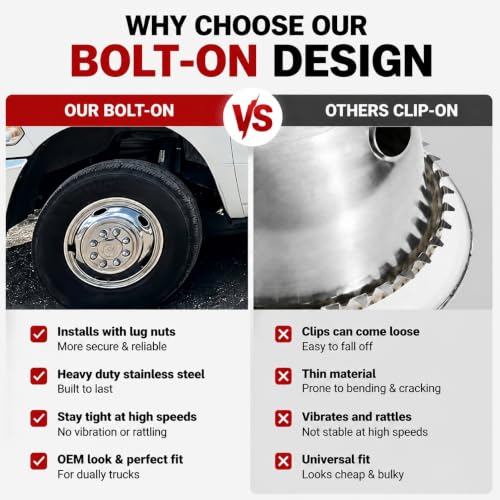 Image of 4pcs 17inch Anti Rust Polished Stainless Steel Dually Wheel Simulators Fit for 2003-2018 Dodge Ram 3500, 8 Lug 5 Hand Holes Bolt On Wheel Cover with Removable Centre Cap Hubcaps 708D