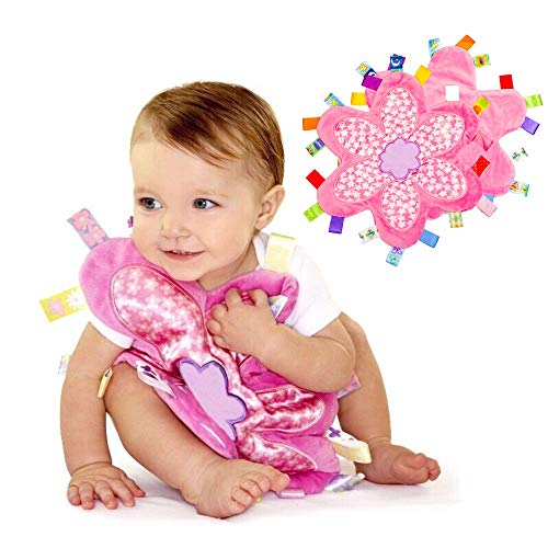 Image of Colorful Baby Taggy Security Blanket Super Soft Appease Towel Cloth Toy Comfort Taggie Blankie with Satin Soothing Toy Pink Nursery Blanket,Best Shower Gift for Newborns Toddlers