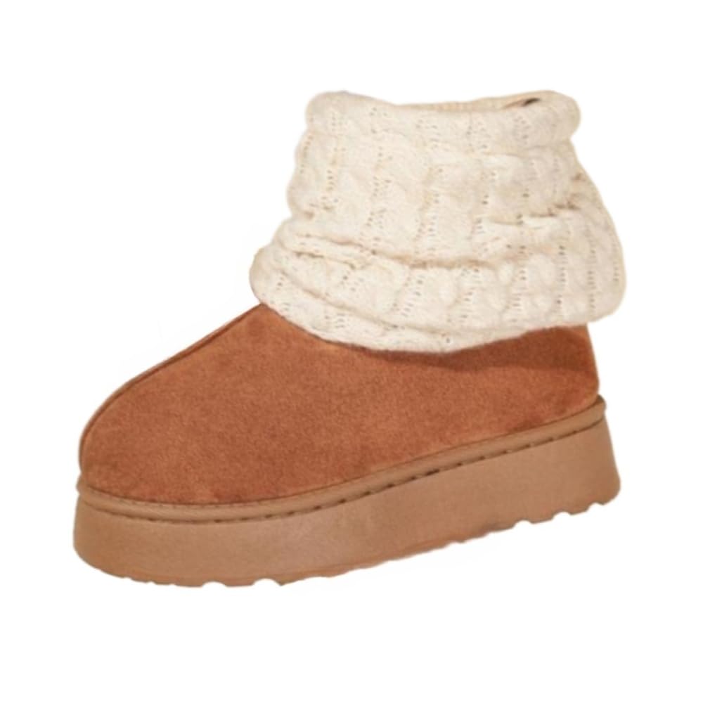 Faithgee Womens Fashionable Suede Knitted Cuff Platform Snow Boots Comfortable Warm Footwear for Daily Cold Weather Wear Female