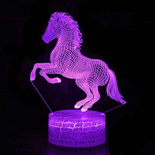 Lámpara de mesa 3D ilusión de caballo con 7 colores USB miniatura 3