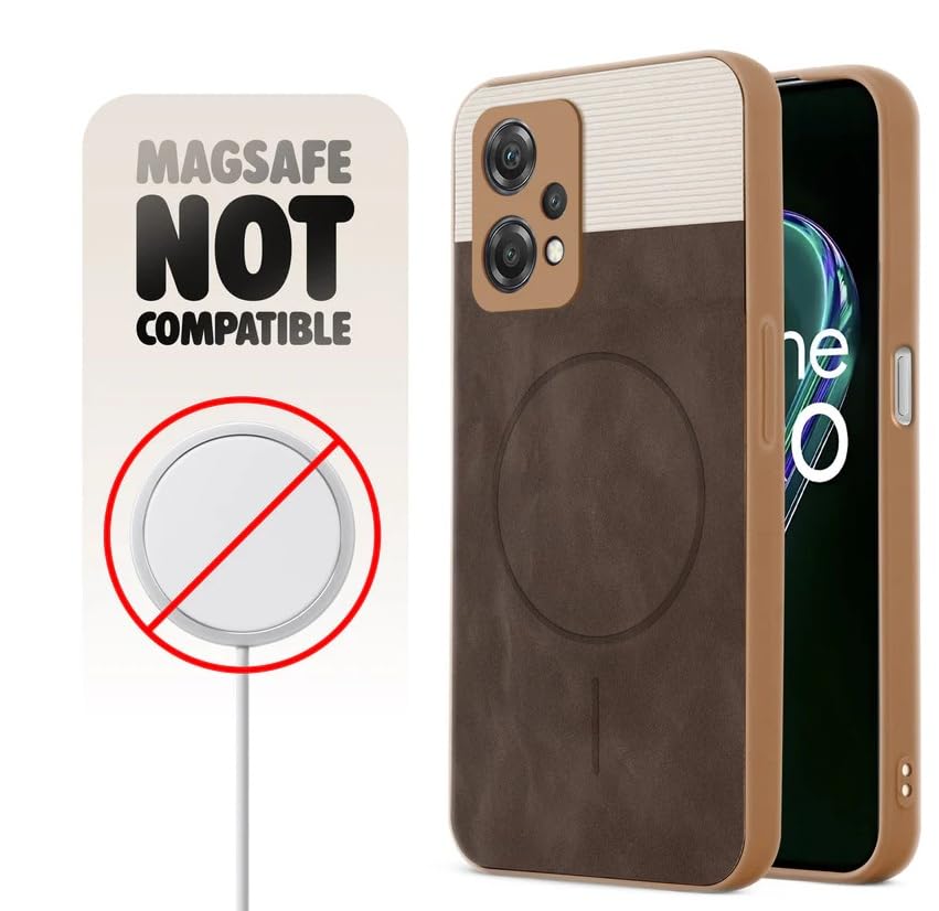 Image of Bintage CASE Mac Safe Design Hard Light Weight Back Case | Soft Border Camera Protect | Dual PU Leather Finish Back Cover Compatible for OnePlus Nord CE 2 Lite 5G - White & Cherry Brown