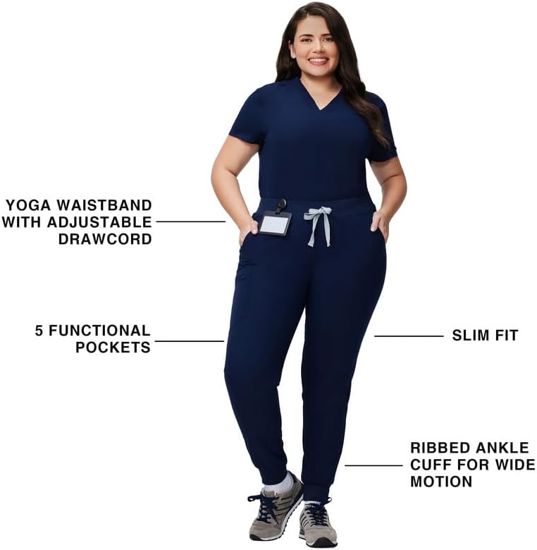 Kitmaz Medical Scrub Pants for Women - Mid Rise 4-Way Stretch Anti-Wrinkle Slim Fit Jogger Pants, Drawstring & 5 Pockets - Image 3