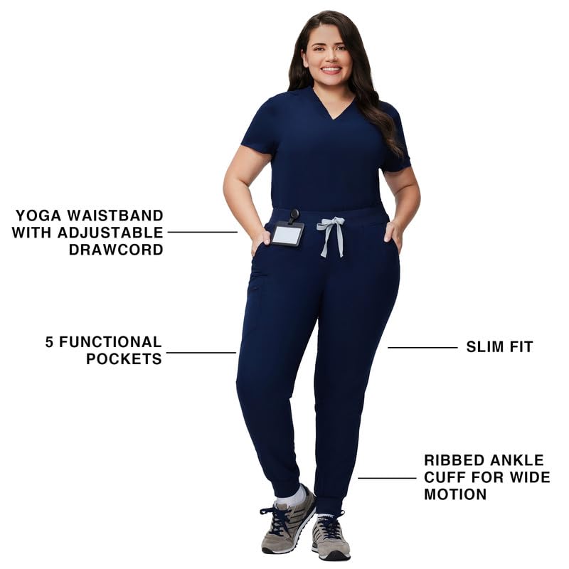Image of Kitmaz Scrub Pants for Women - Mid Rise 4-Way Stretch Anti-Wrinkle Slim Fit Jogger Pants, Drawstring & 5 Pockets